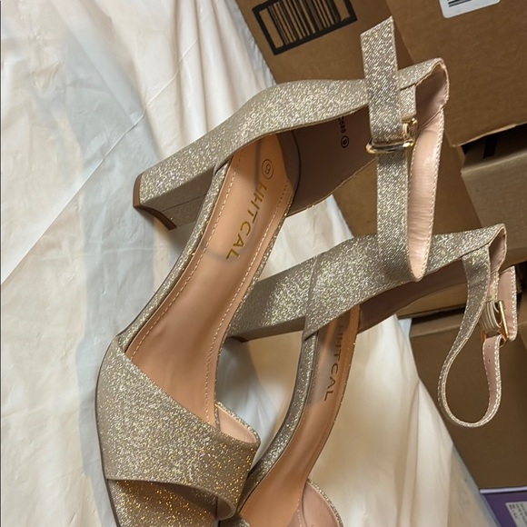 Gold Strappy Heels with Glitter Finish - Picture 4 of 8